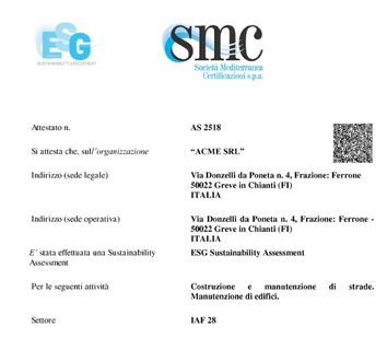 ESG Sustainability Assessment - anteprima certificazione