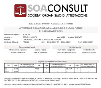 Attestazione SOA - anteprima certificazione