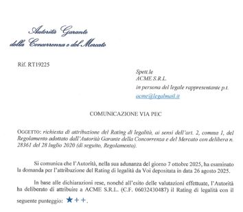 Rating di legalità - anteprima certificazione