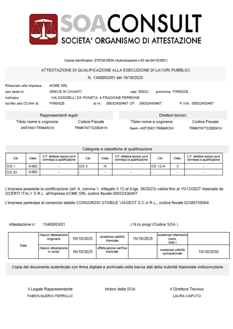 Attestazione SOA - anteprima certificazione